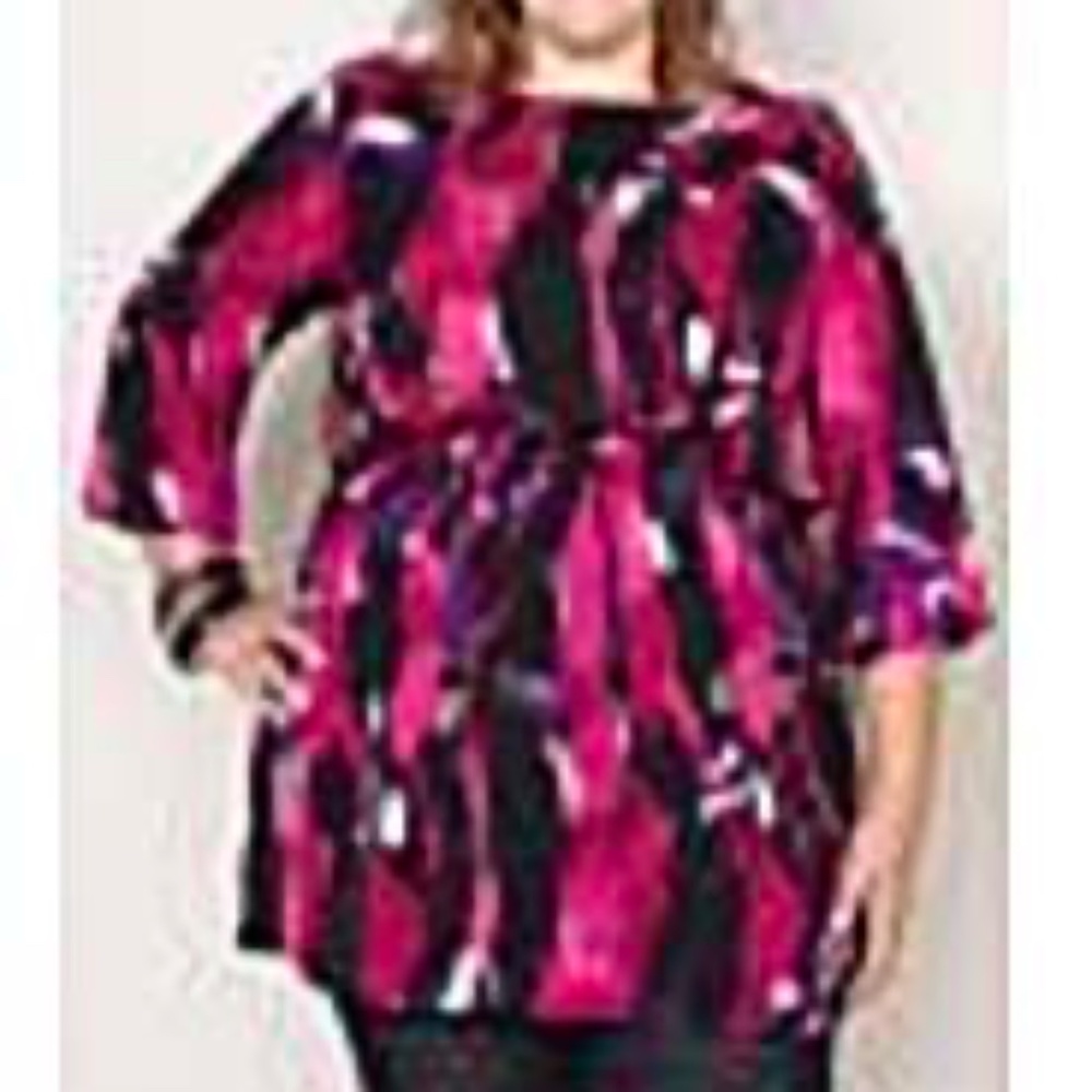 TUNIC, SATIN, DAZZLING FUSCHIA (Pink, Purple, Black, White), SIZE 5X, ¾ SLEEVES,